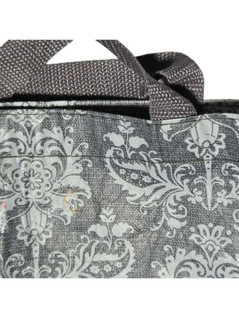 HomeGoods Gray Damask Reusable Shopping Tote Bag Handles Eco Friendly Recycle